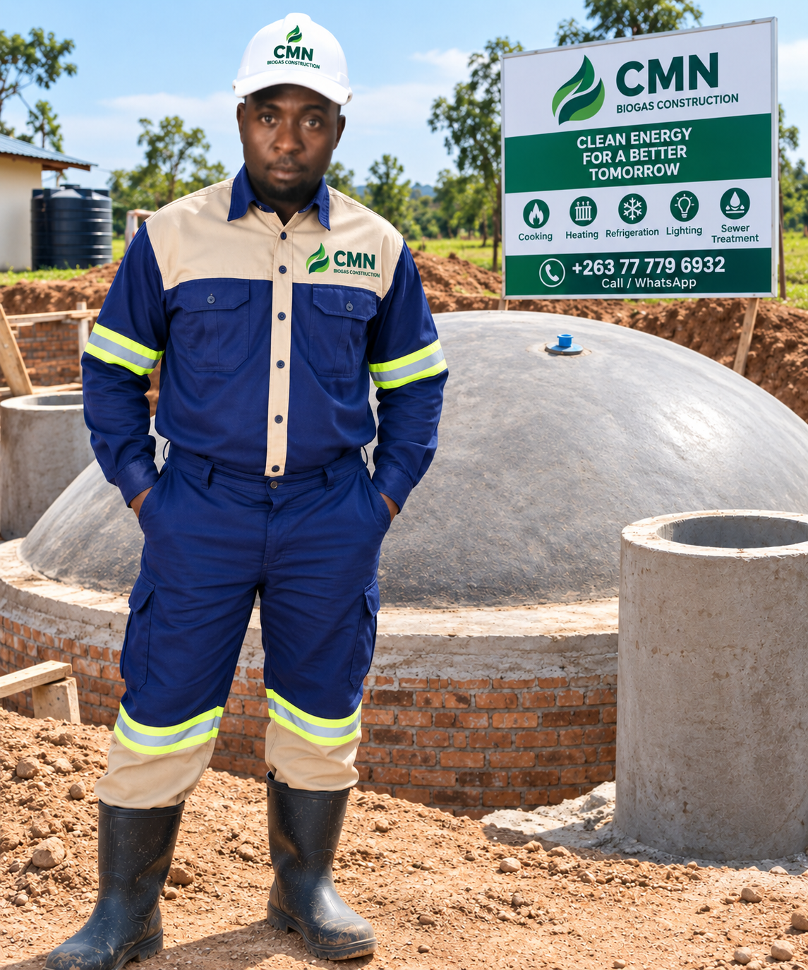 CMN Biogas Construction professional at a biogas digester site